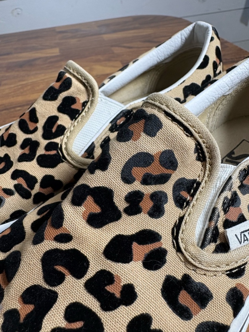 Vans Slip-On Sneakers in Leopard Print Tan and Black - Picture 4 of 7